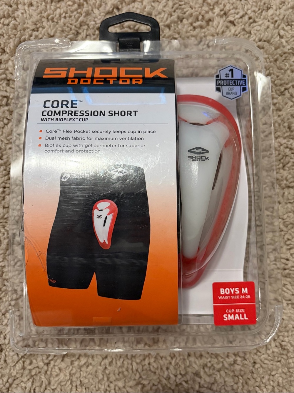 New Core Compression Boys' Shorts with Bioplex Cup — Black/Red